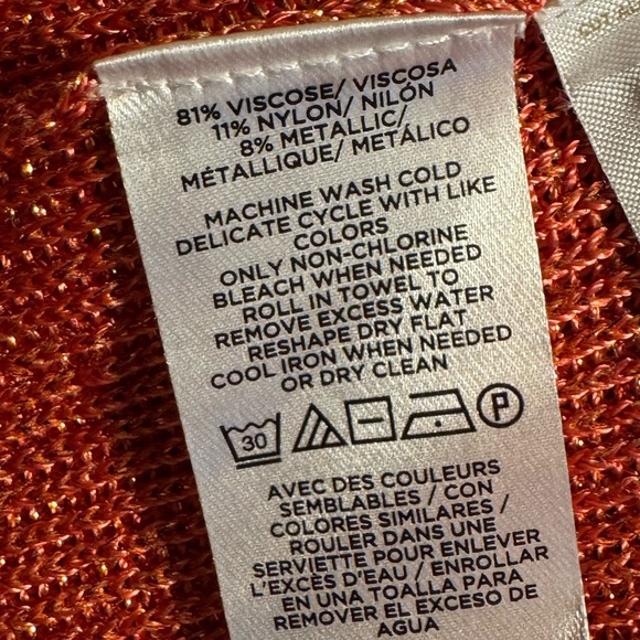 Ann Taylor orange metallic open front long cardigan sweater size large petite - Picture 5 of 5